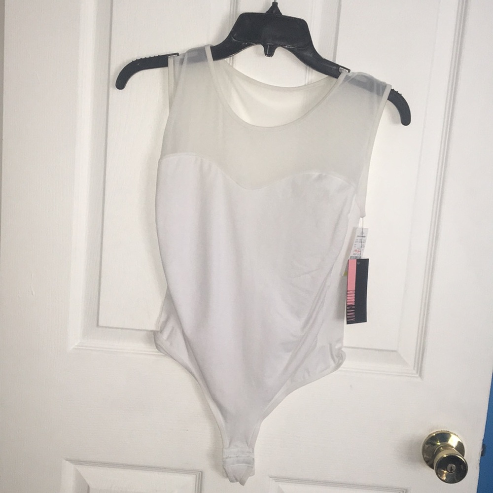 White body suit with sheer top